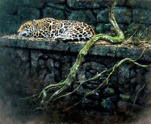 Jaguar on Mayan Ruin Painting