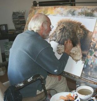 Alan M Hunt Painting at his Easel